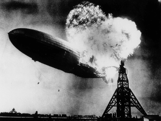 The zeppelin Hindenburg crashing